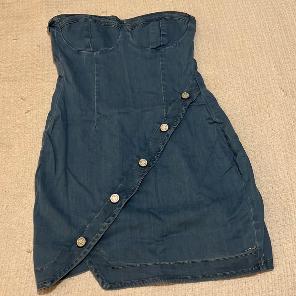 Boohoo denim dress slit